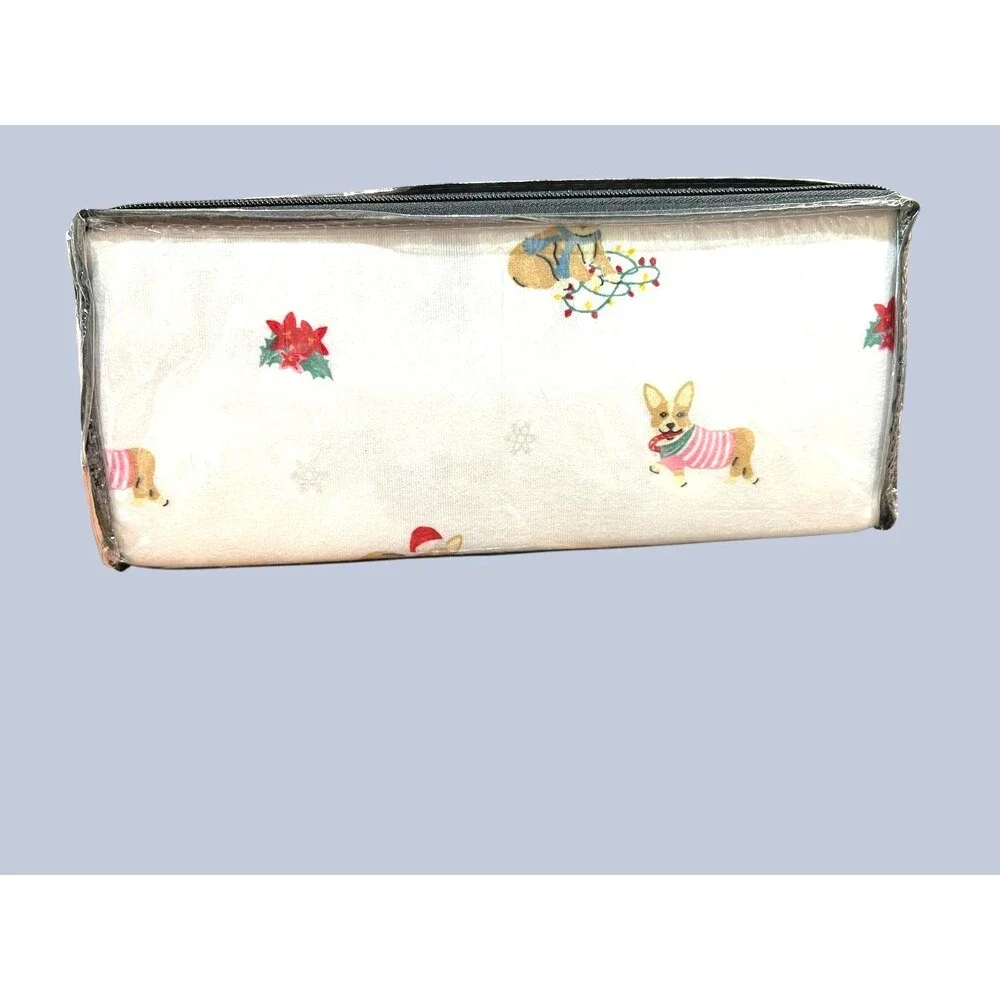 Martha Stewart Whim Collection Christmas Corgi 3-pc Twin Flannel Sheet Set  NIB
